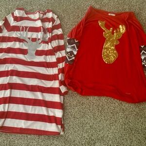 Red and White Striped Reindeer Tunic Set
